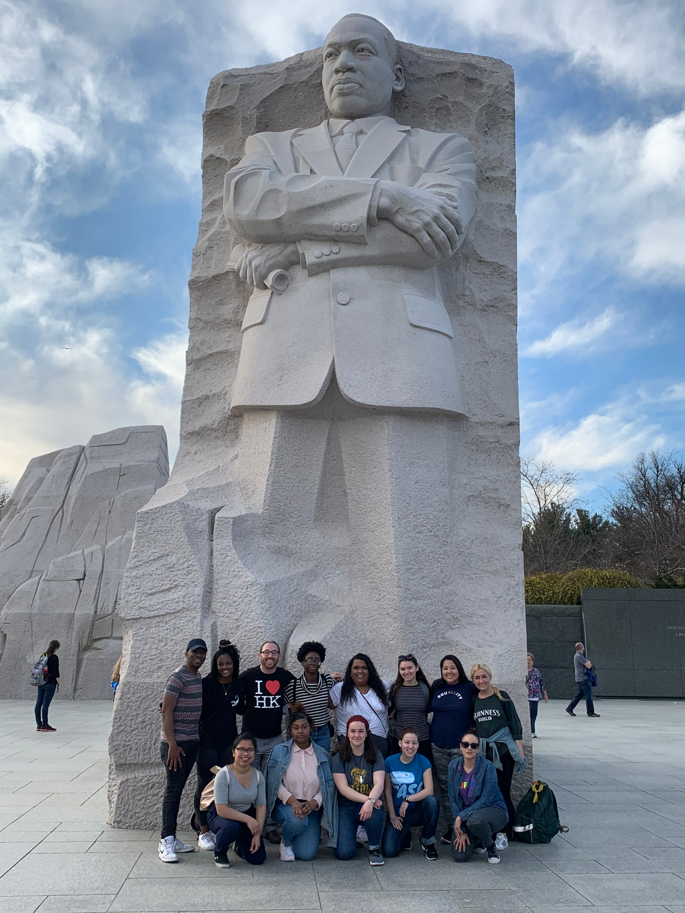 Suffolk students gather in front of the Martin Luther King, Jr. monument in Washington D.C. 