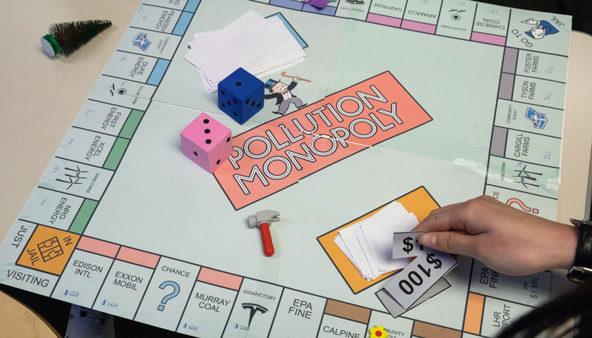Pollution Monopoly game board