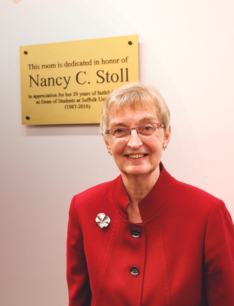 During her 29 years at Suffolk, Dean of Students Emerita Nancy Stoll had been involved in such key developments as the creation of student residence halls and the growth of student support programs.