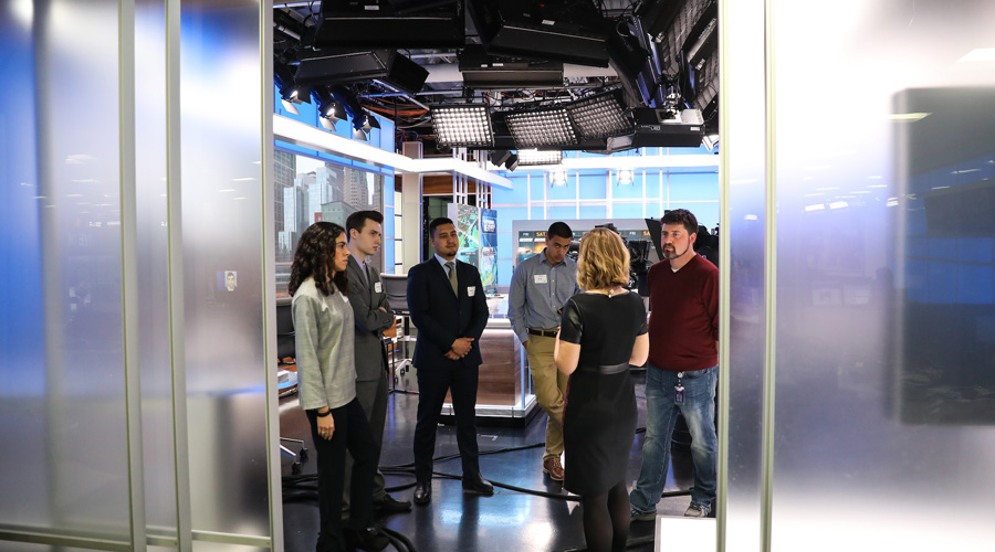 Suffolk journalism students tour the NECN studio and facility.