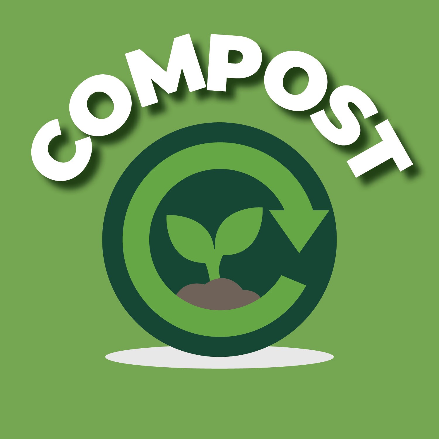 A image with a growing plant and an arrow circling it with the word "compost" above it.