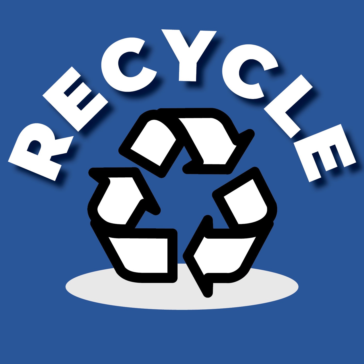 Image of the standard recycling symbol with the word "recycle" above it.