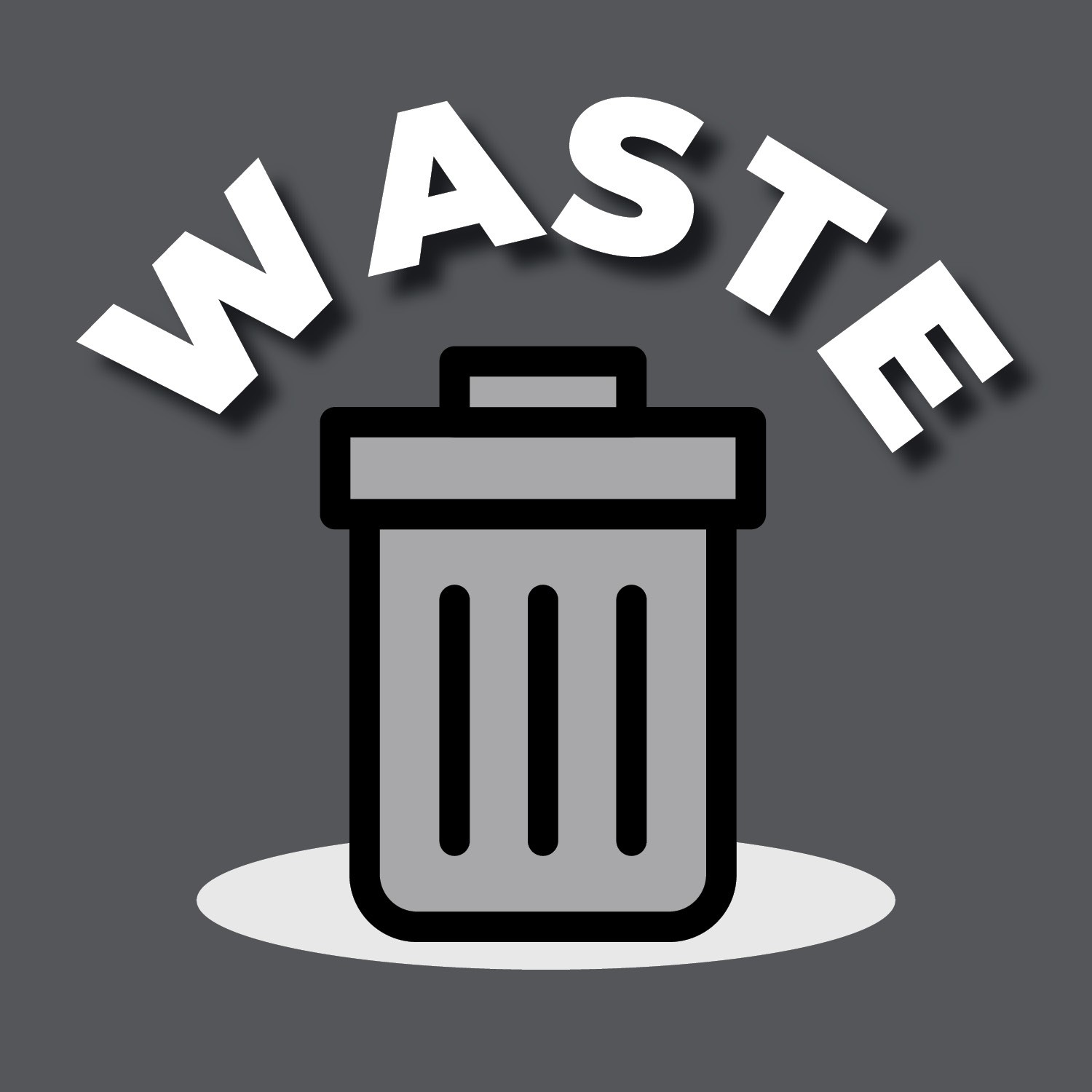 Image of a trash bin with the word "waste" above it.