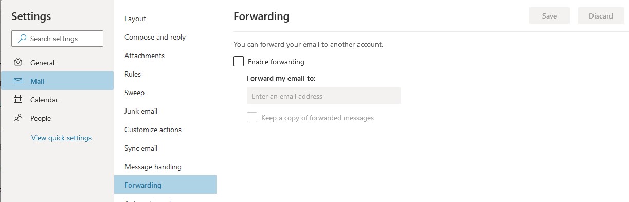 Forwarding email in Office 365 Webmail