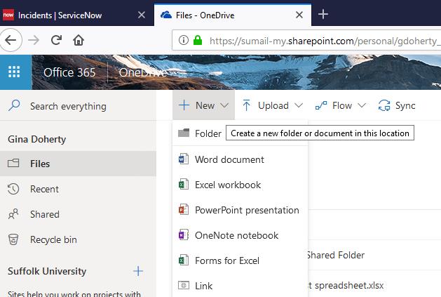 o365 new folder