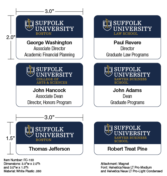 Mockup of what the University name tags look like