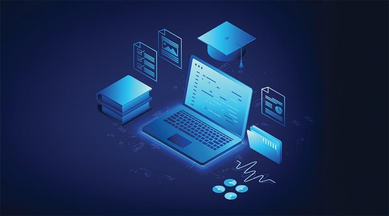 Graphic representation of a laptop and accessories.