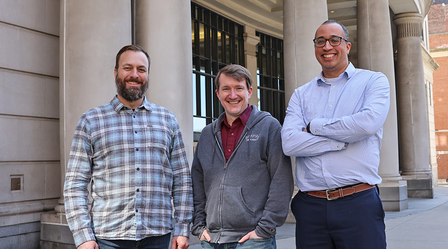 Suffolk Law LIT Lab participants stand outside Sargent Hall on Campus
