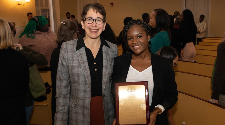 President Kelly and award-winner Leah Grannum at the 2019 MLK Creating The Dream event.