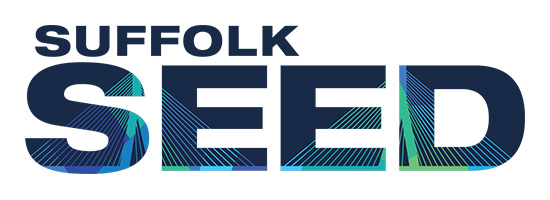Text logo reading Suffolk Seed in dark blue letters.