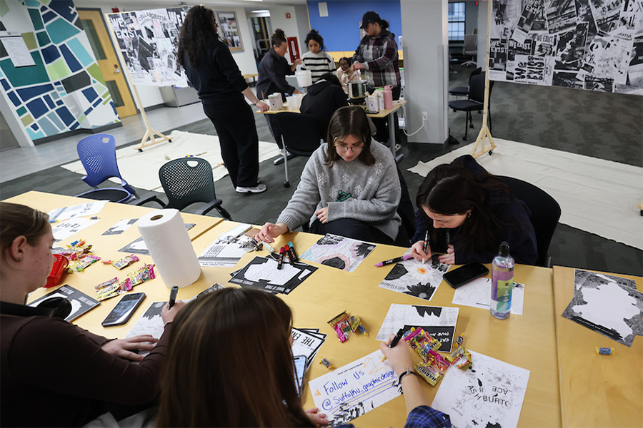 Students collaborating on a Design Pop-Up event.