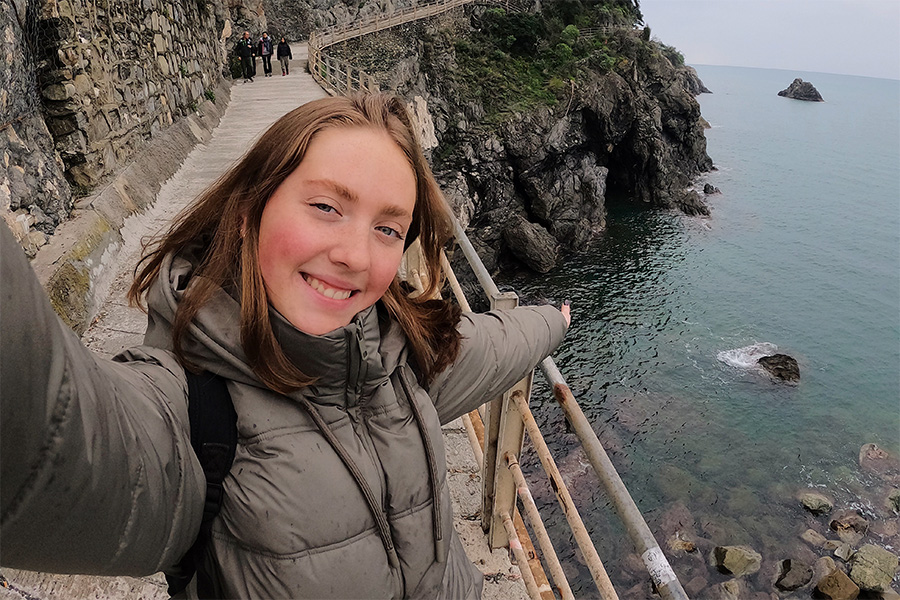 A selfie of a Suffolk student on an abroad semester trip.