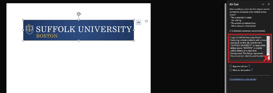 Word alt text interface