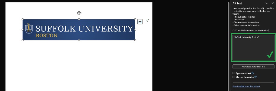 Word alt text interface