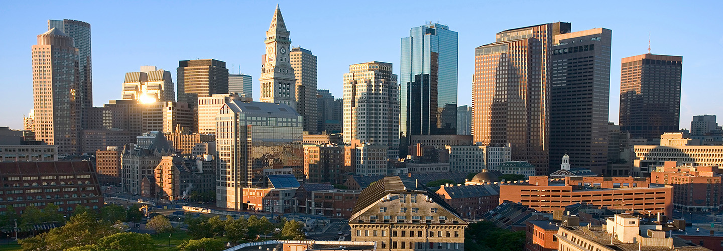 The Boston skyline on a sunny day.