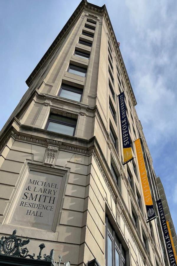 The facade of the Smith Hall residence hall in Boston.