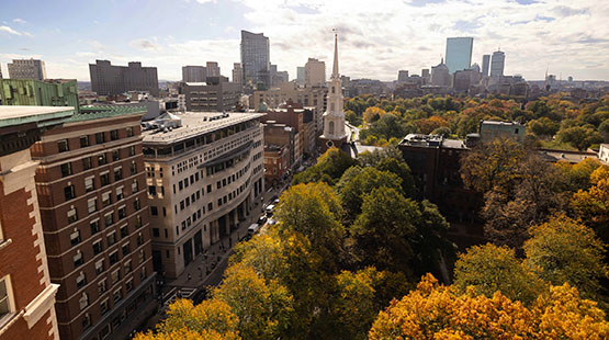 Boston skyline with Boston Common taken in Fall