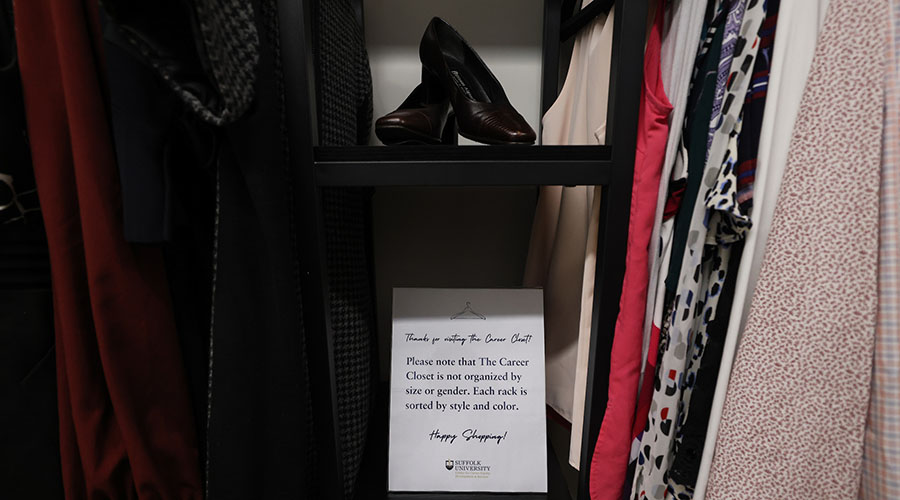 Clothes and shoes available in the Career Closet