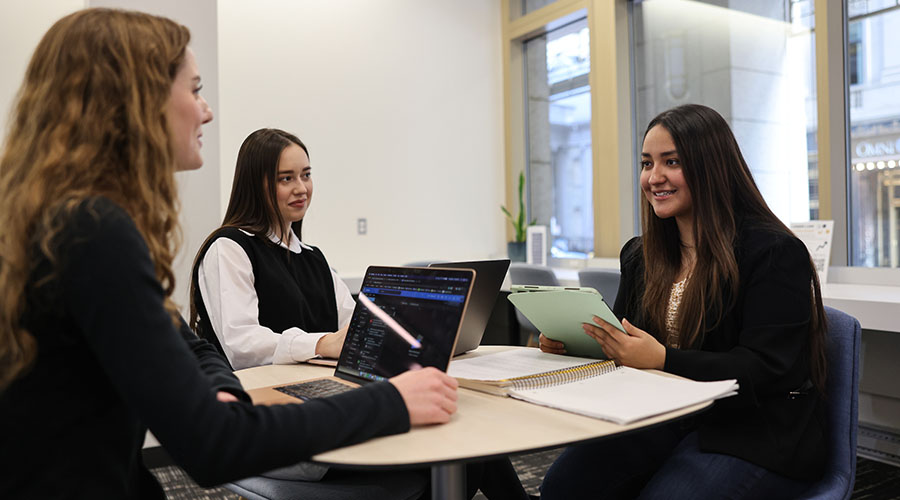 Students meet with a career advisor in the Career Center