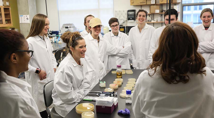 Class wearing lab equipment