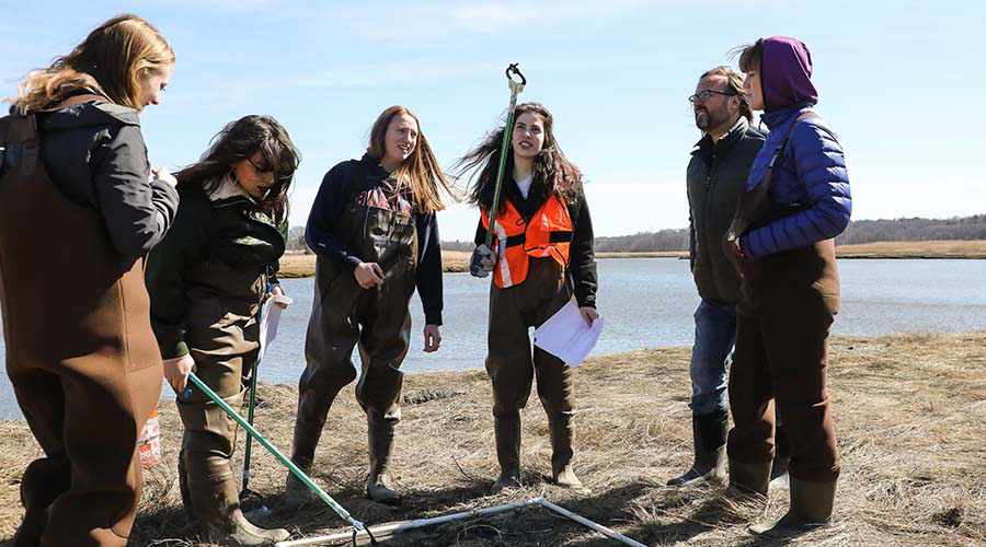 Students on field trip to Neponset Marsh