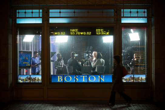 Students broadcasting in Suffolk studio 73 