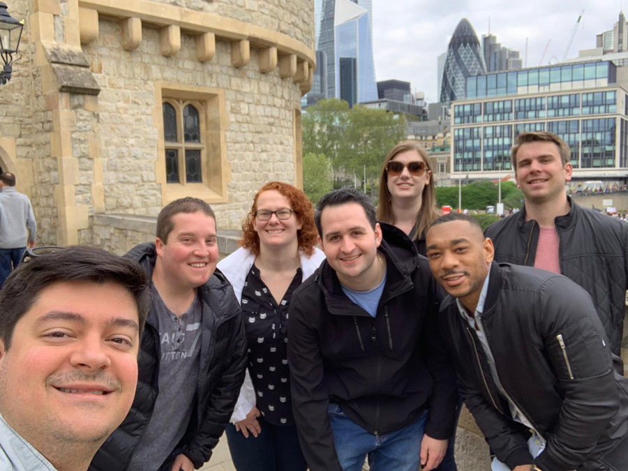 Vincent LePore poses for a picture with a group of friends traveling through Europe.