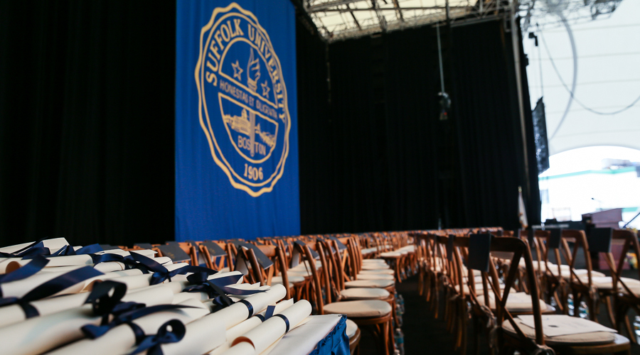 A quiet Commencement stage.
