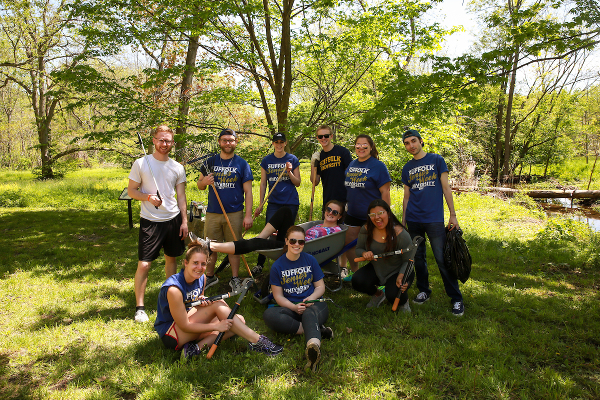 Suffolk University Senior Service Day at Bussey Brook Meadow in Jamaica Plain, Boston