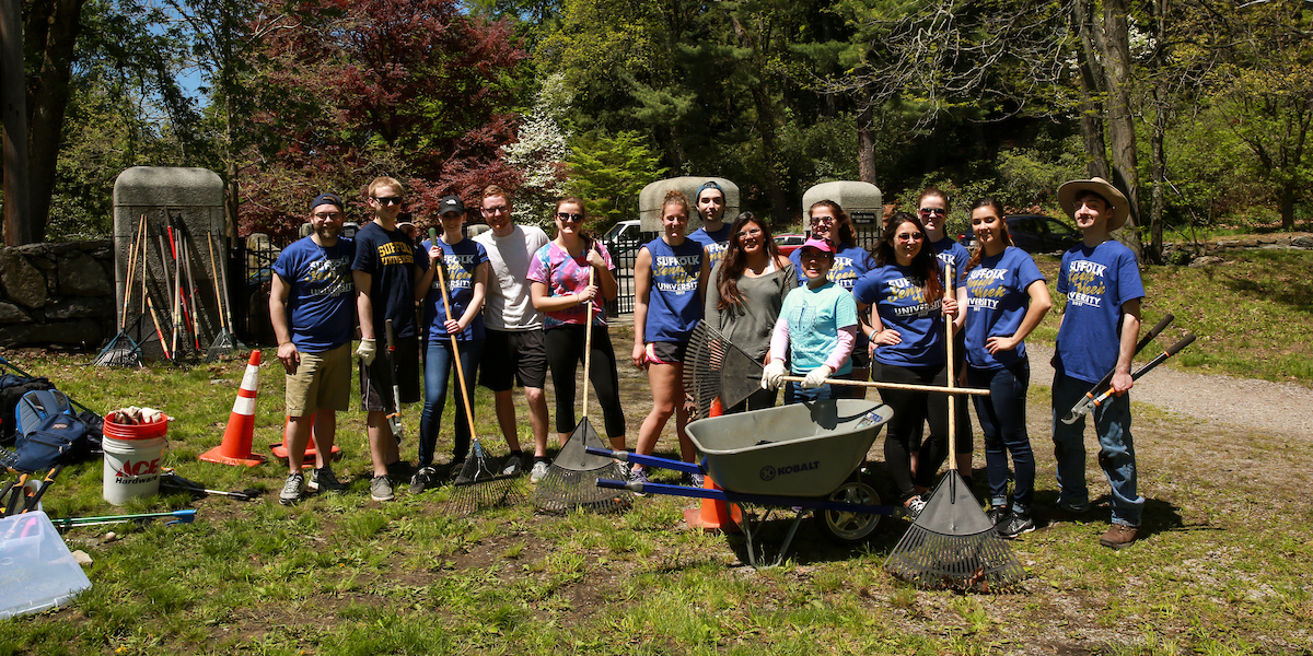 Suffolk University Senior Service Day at Bussey Brook Meadow in Jamaica Plain, Boston