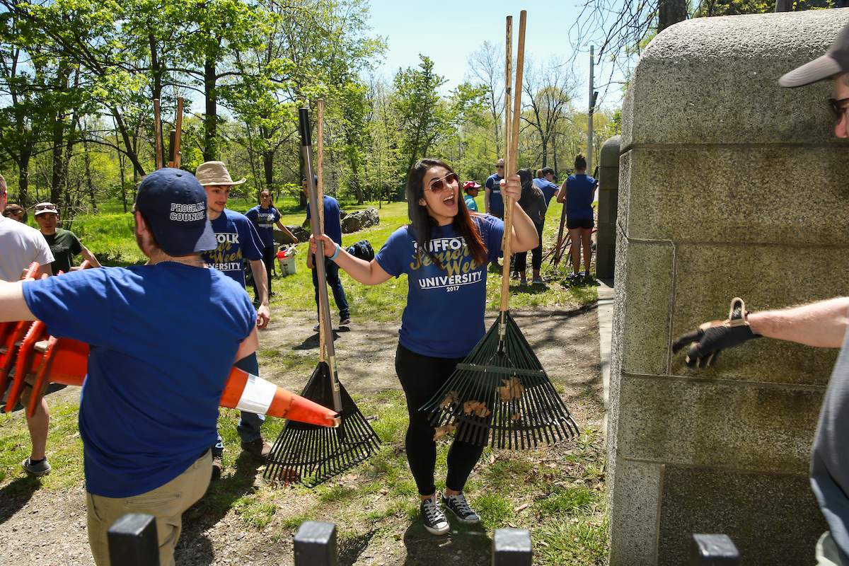 Suffolk University Senior Service Day at Bussey Brook Meadow in Jamaica Plain, Boston