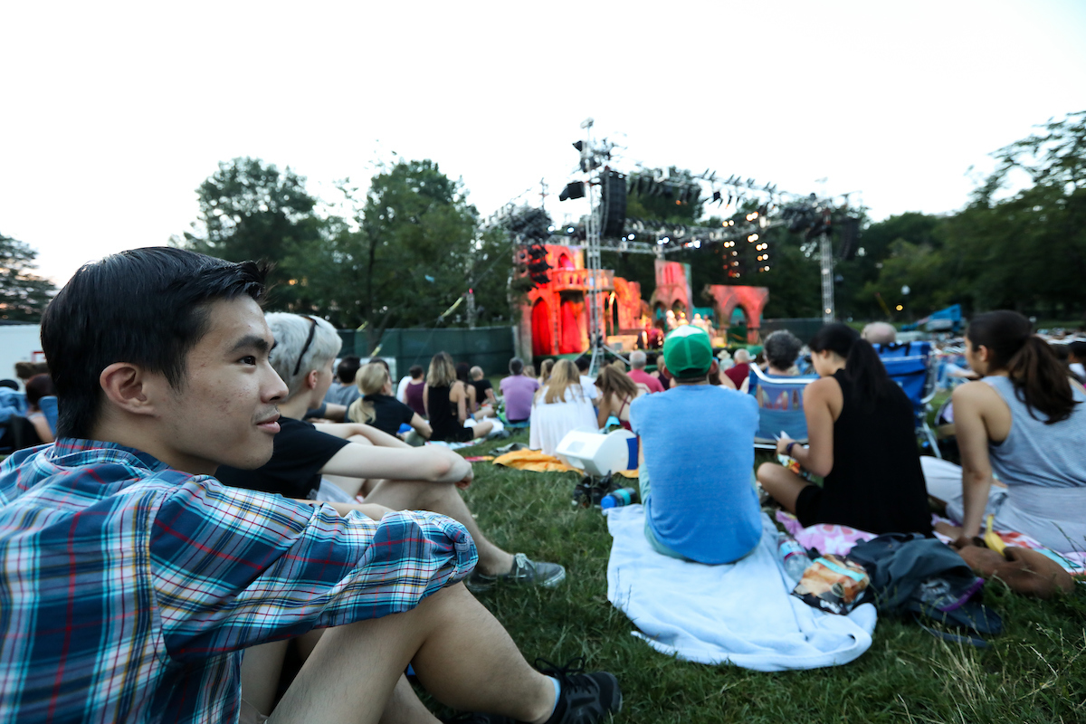Suffolk students watching a Shakespeare on The Common performance in Boston