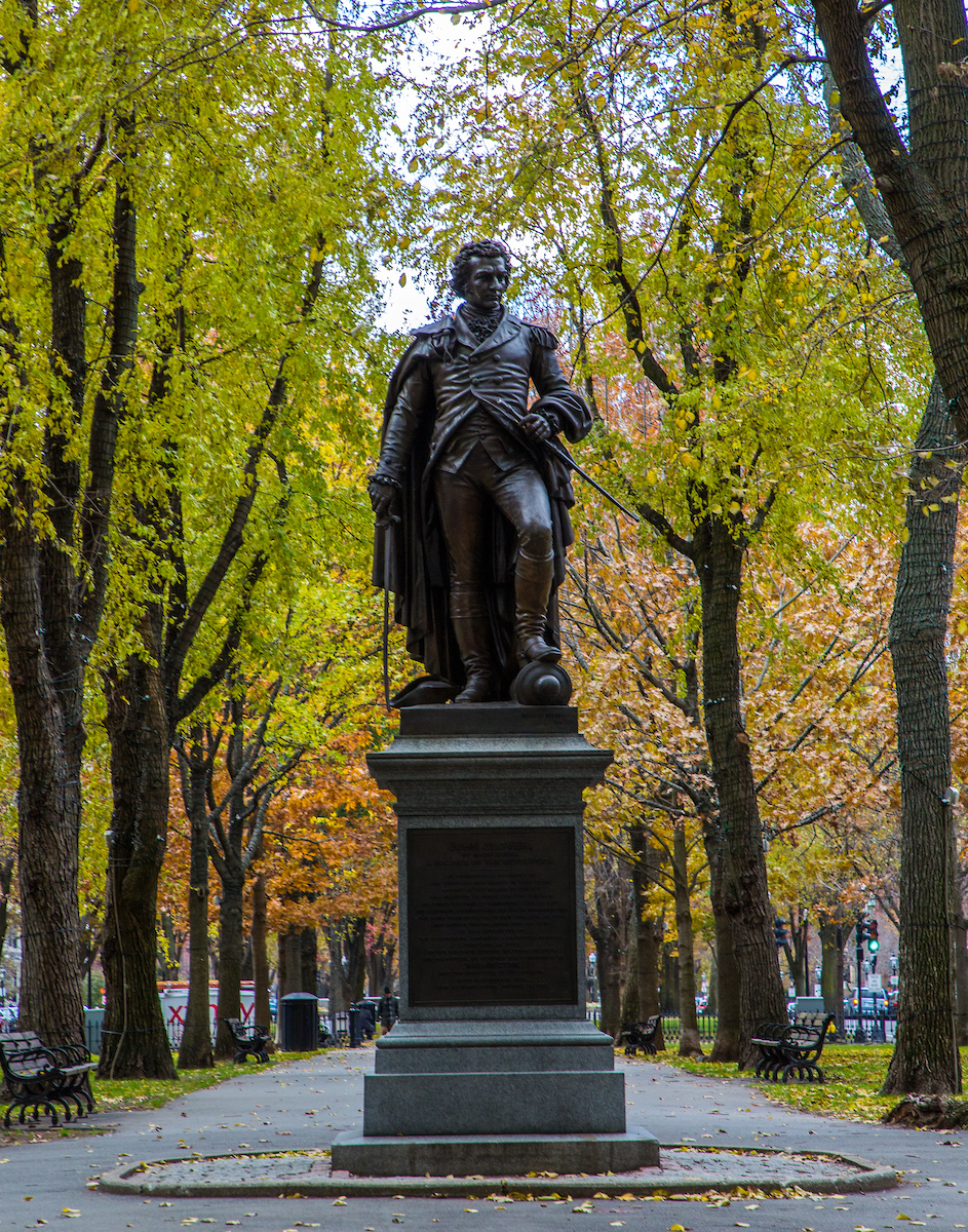 General John Glover's statue in the Commonwealth Avenue Mall on a crisp, sunny autumn day.