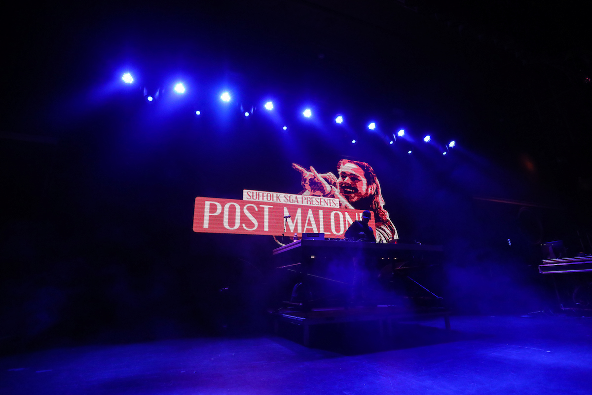 Post Malone entertains Suffolk students at the Royale Nightclub in Boston.