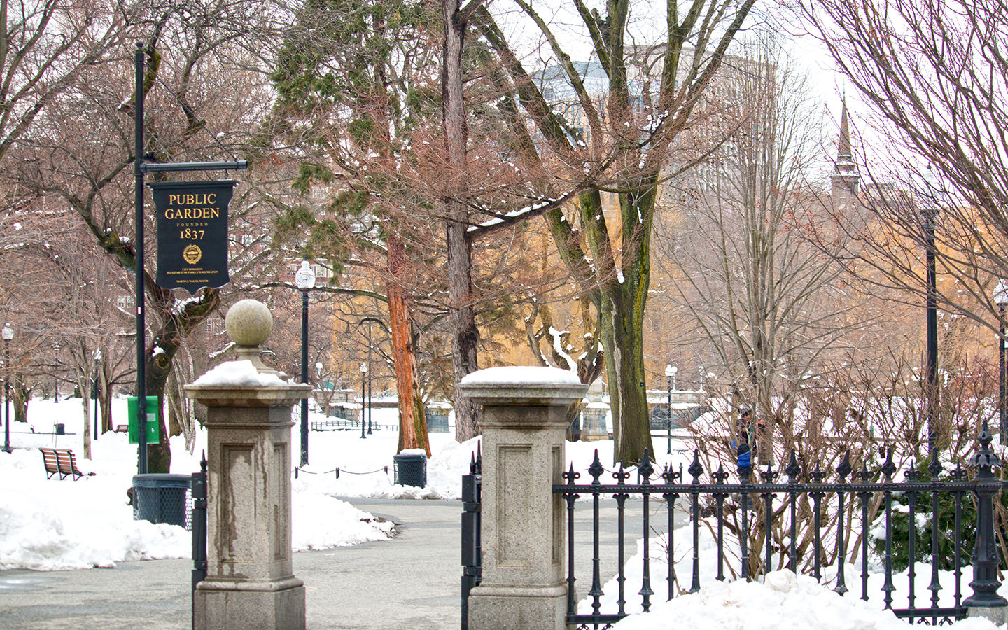 The entrance to the Boston Gardens with new snow