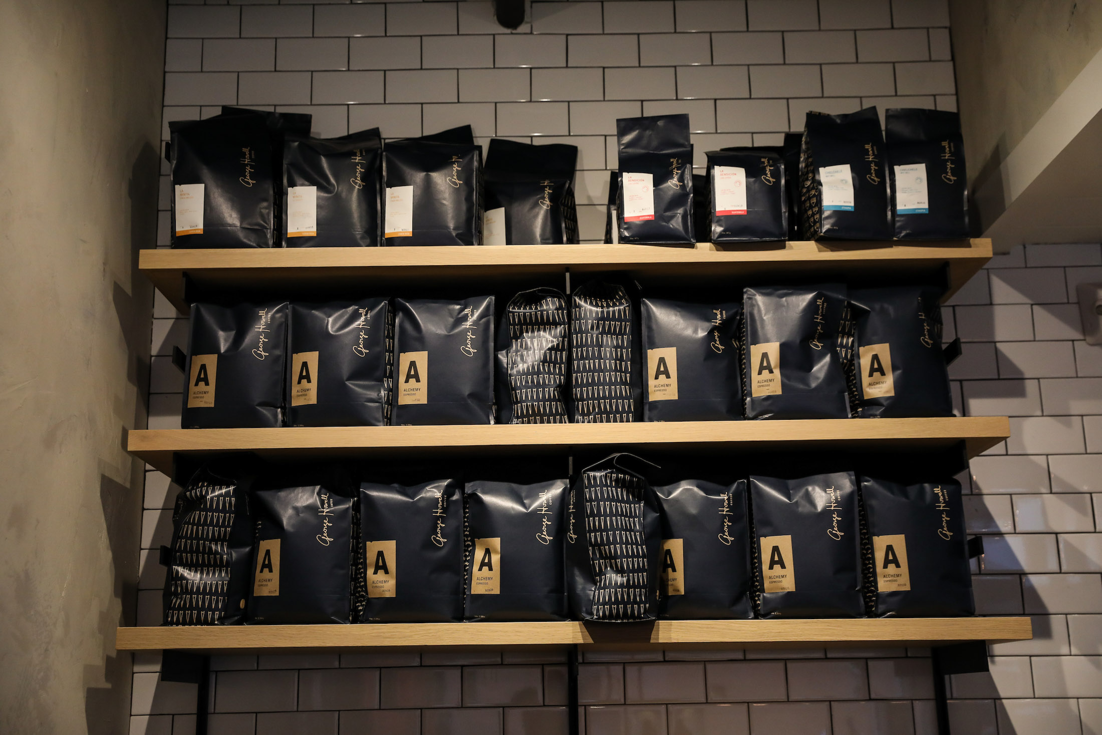 Bags of Coffee on a shelf