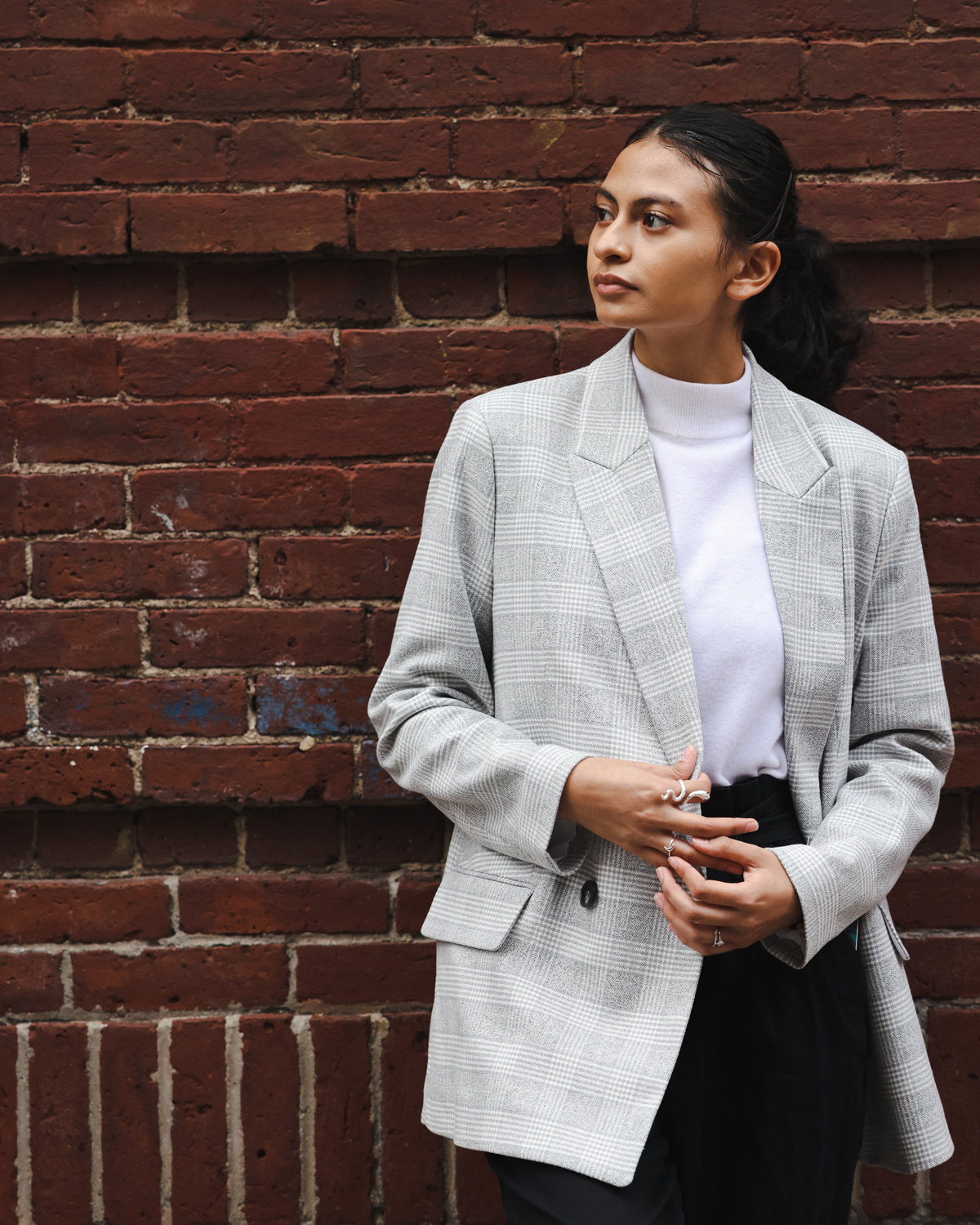 Suffolk student Jocelyn poses for a portrait in Boston's North End.