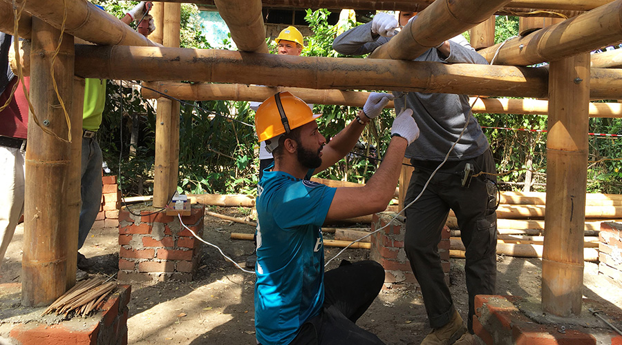 Students working on their service trip in Myanmar