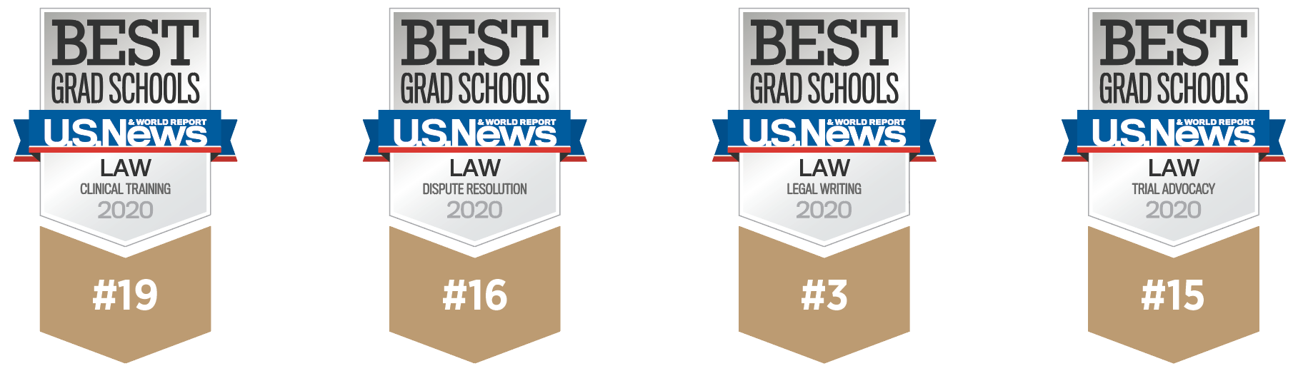US News & World rankings badges showing Suffolk Law accomplishments