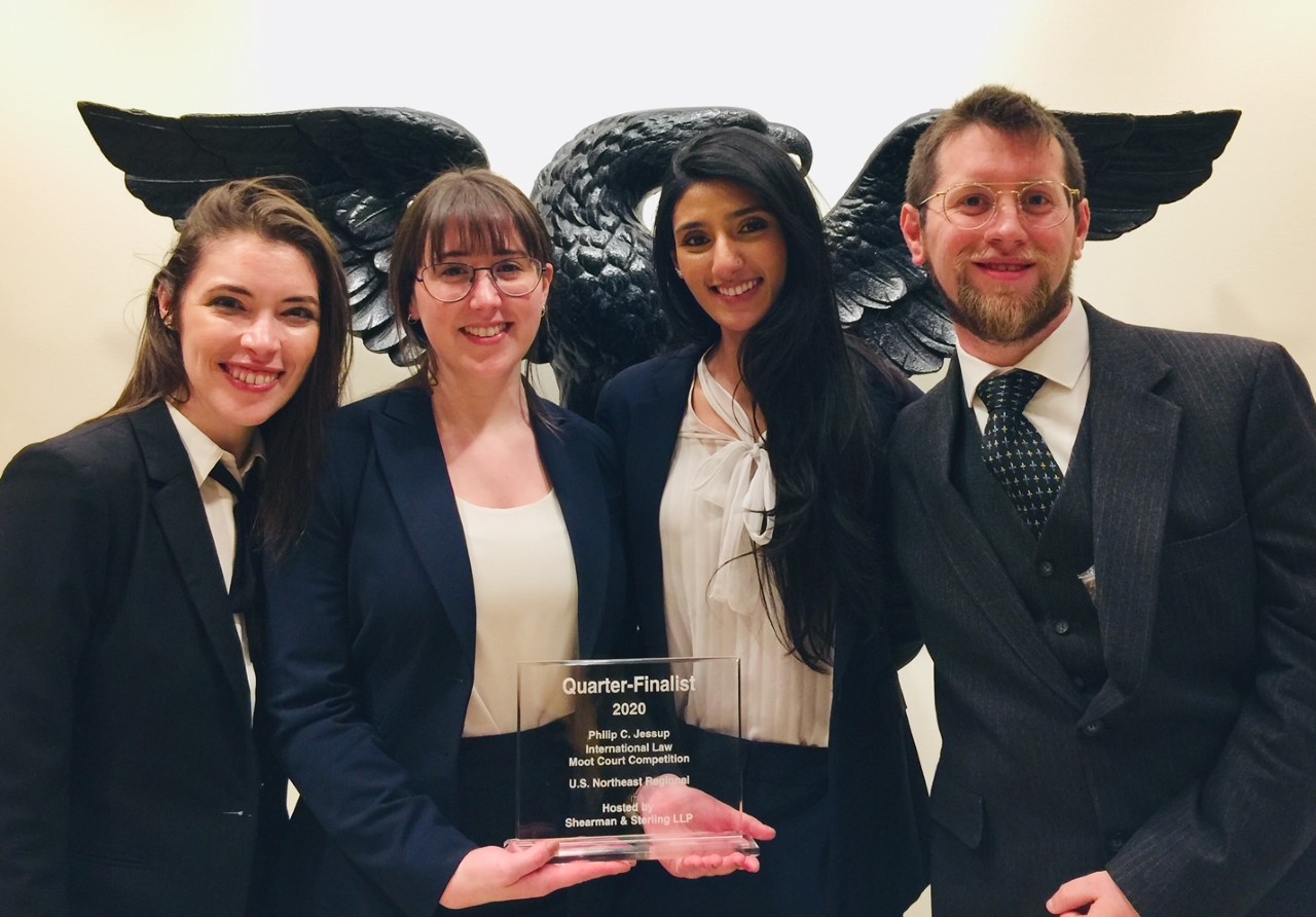 2020 Jessup International Moot Court Competition, Suffolk Law School U.S. Northeast Regional Winners holding award