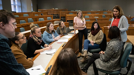 Suffolk University Law School students working together in the Innocence Clinic.