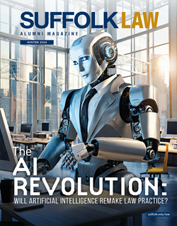 Cover of the 2024 Winter edition of the Suffolk Law Alumni Magazine.