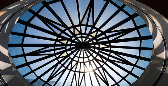 Upwards view of Law School ceiling