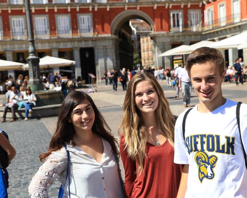 Suffolk Madrid Students in a city square