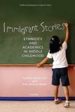 Book cover of a school girl writing on a chalk board, titled 'Immigrant Stories'