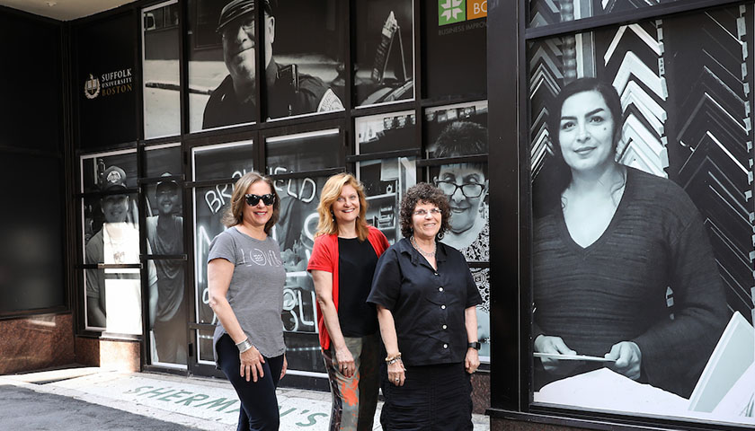 Susan Nichter, Linda Brown and Ilona Anderson at the Bromfield Street installation