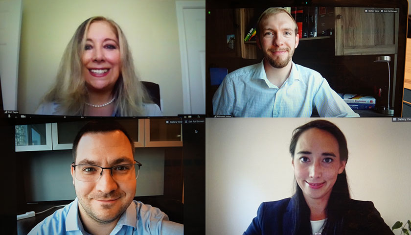 Four students as seen through their computer cameras