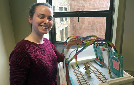 Cassidy Joudi's model shows a brightly colored transit station with plenty of seating and touch screens to entertain waiting commuters.