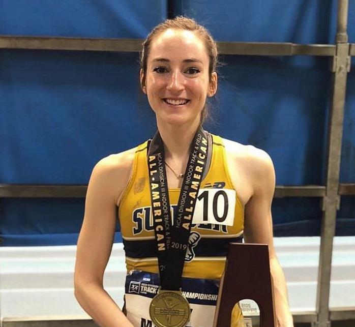 Suffolk student-athlete Emily Manfras at the National Track & Field Championship Tournament