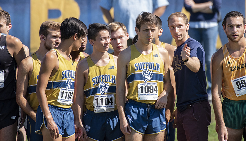 Runners wearing Suffolk uniforms prepare to take off